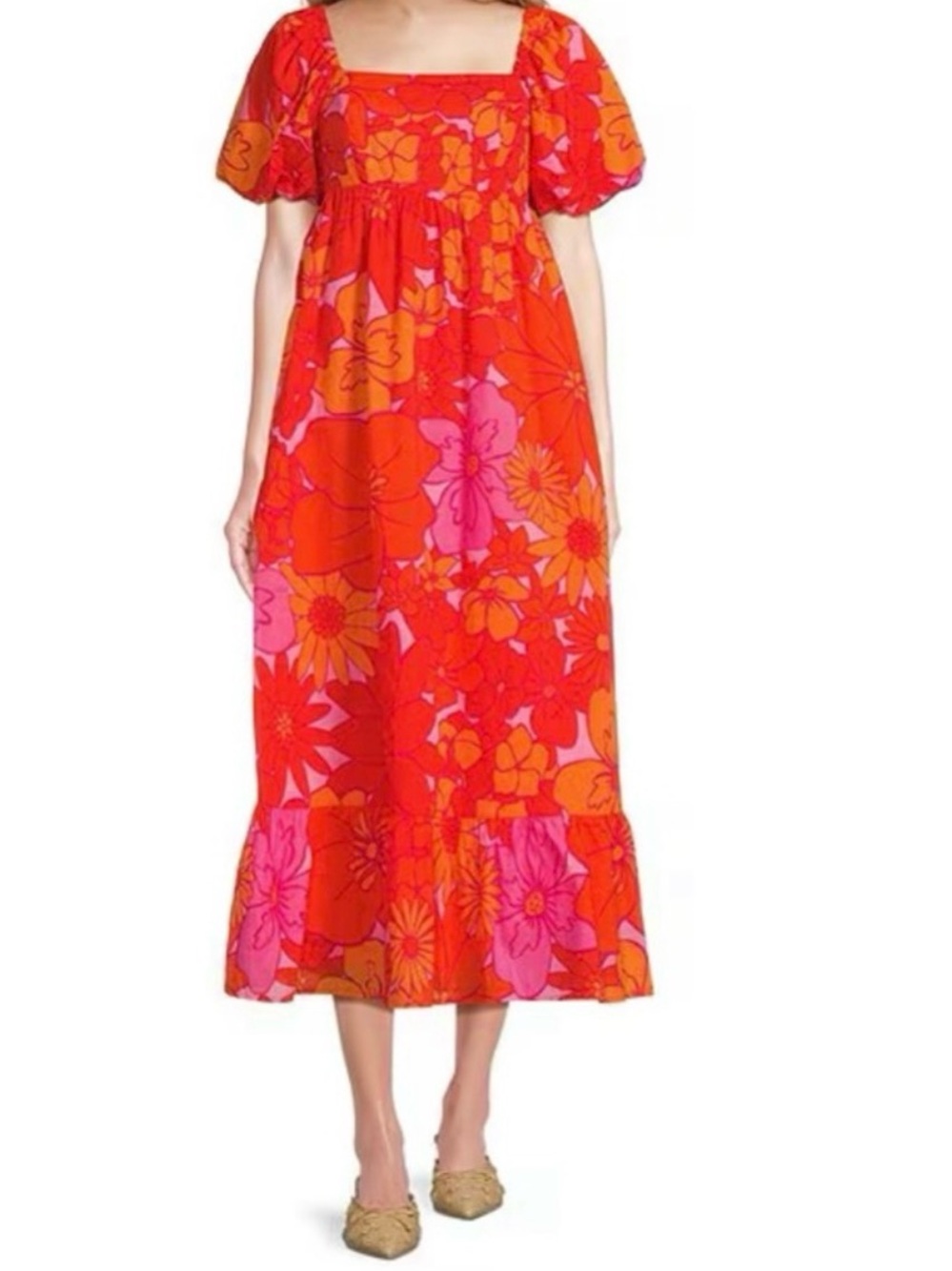 Women’s Floral Maxi Dress in Red and Pink